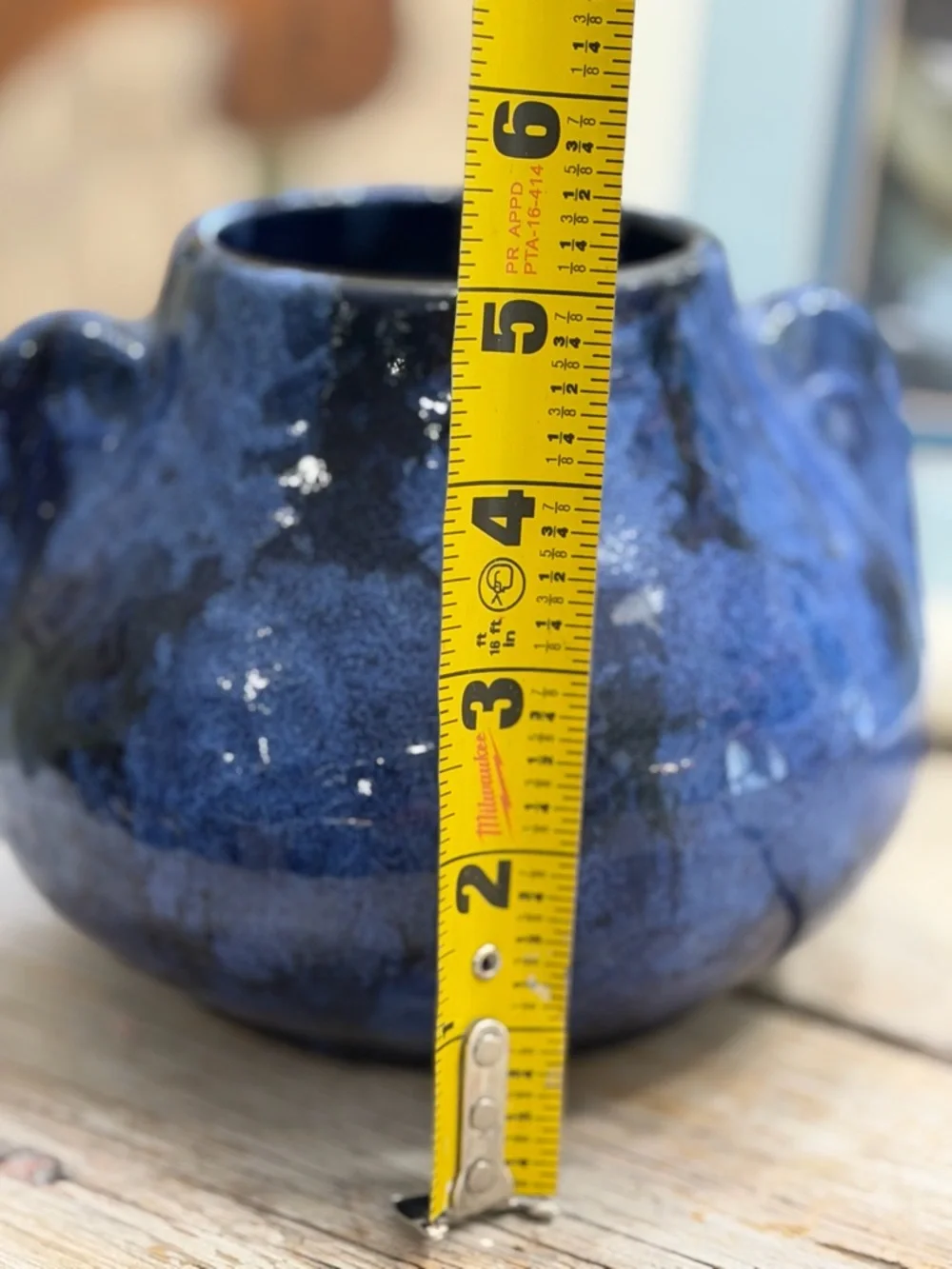 Cobalt Blue Mottled Pottery Vase | Planter. Artisan | Handled | Glazed | Studio